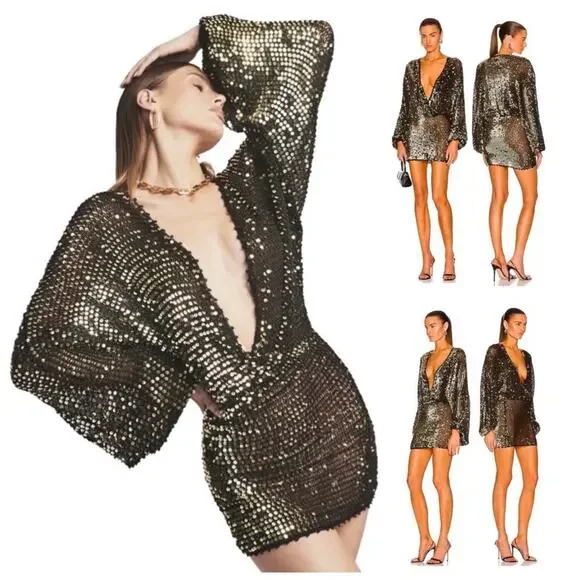 Retrofete Lucia Dress Knit Sequin Balloon Sleeve In Black SZ M/L $615 - Picture 1 of 16
